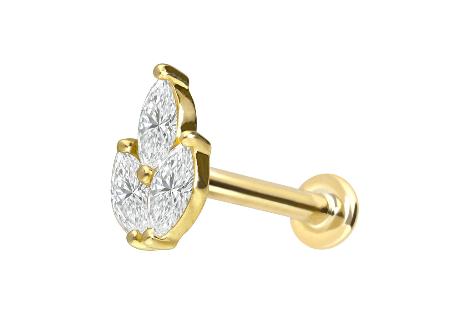 18 Karat Gold Labret Piercing mit Innengewinde DIAMANT-LOTUSBLÜTE